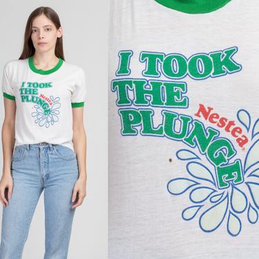 70s &quot;I Took The Nestea Plunge&quot; Ringer Tee - Small | Vintage Graphic Iced Tea Logo T Shirt 