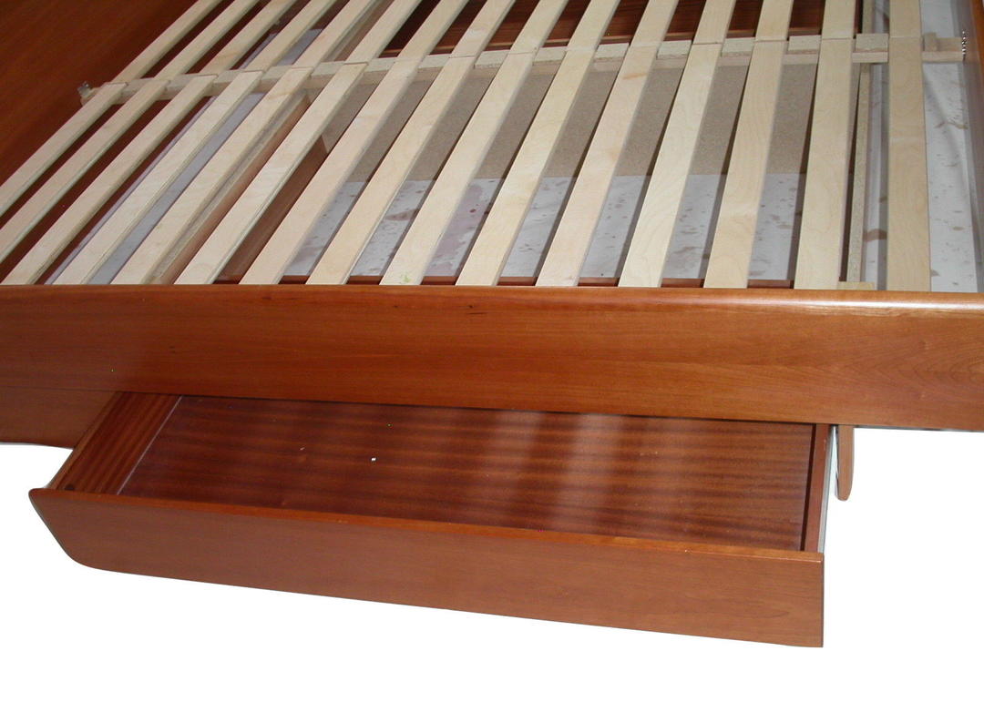 Teak Danish Modern King Platform Bed + Headboard Storage + 2 Storage