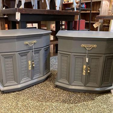 Gray mid century nightstands.  2 available 26” x 18” x 24.5”