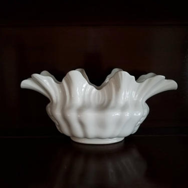 Vintage 40s Lenox Flower Vase / Lenox 1781 1/2 Fluted Oblong Vase / Early Lenox China Floral Vase / Ivory Ceramic Console Bowl Centerpiece 