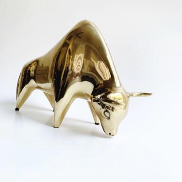 1980s Solid Brass Bull Sculpture 