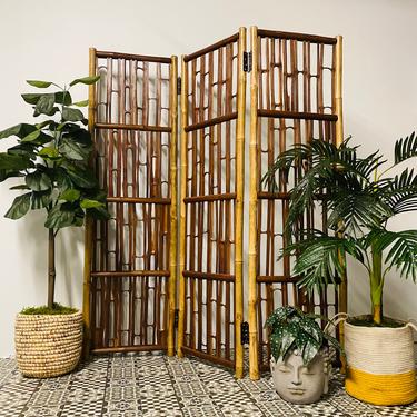Boho 3-Panel Bamboo Rattan Room Divider, Vintage Room Divider, Vintage Screen, Bamboo Decor, Boho Home 
