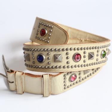 小物 Vintage Real leather studded white belt vintage 50s white studded rhinestone western belt / original 1950