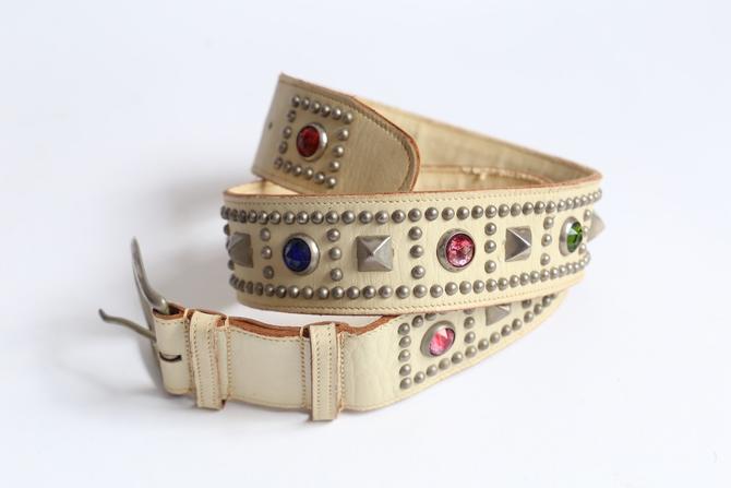 vintage 50s white studded rhinestone western belt / original