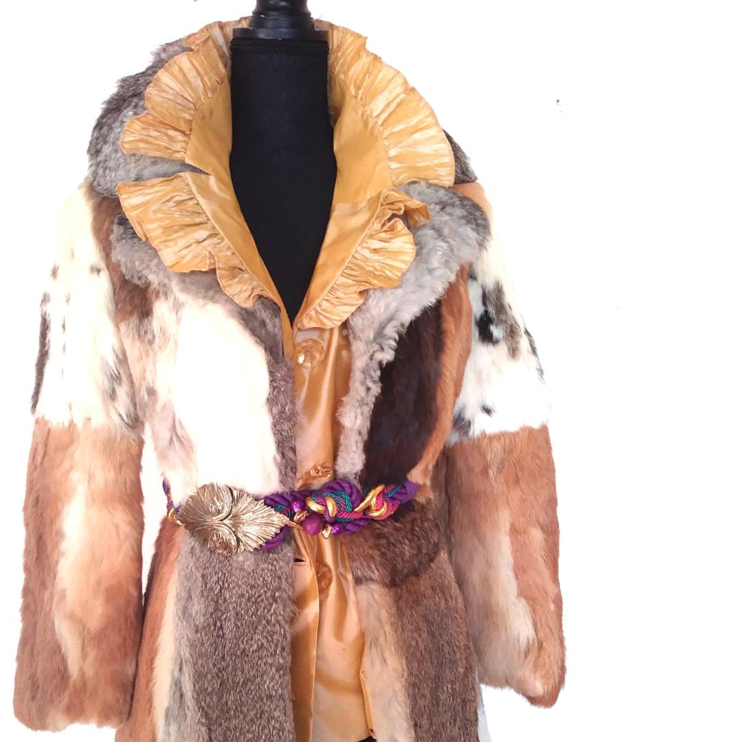 1970s Rabbit Fur Coat Vintage Brown Fur Jacket 