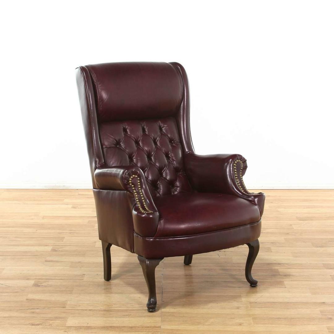 Maroon Faux Leather Tufted Armchair w/ Nailhead Trim Loveseat (Los