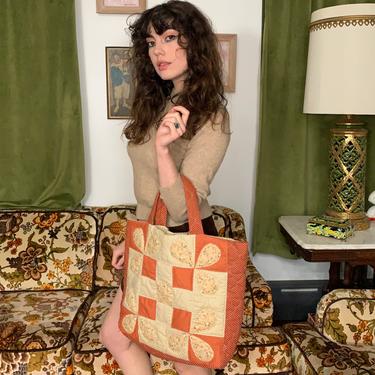 70’s QUILTED BACK - orange tan - large 