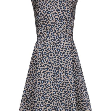 Hilton Hollis - Tan, Navy & Silver Leopard Print Sleeveless A-Line Dress Sz 14