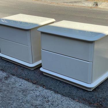 1980s Mid Century Modern Cream Lacquered Nightstands 
