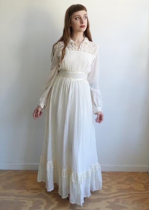 Vintage 70s Gunne Sax Ivory Prairie Dress 1970s Lace Victorian