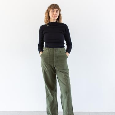Vintage 28 29 30 Waist Olive Green Army Pants | Utility Fatigues Military Trouser | Button Fly | F248 