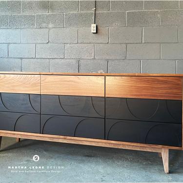 New Hand-Crafted Walnut 9-Drawer Dresser with wood relief design with your choice of leg color and drawer hardware! 
