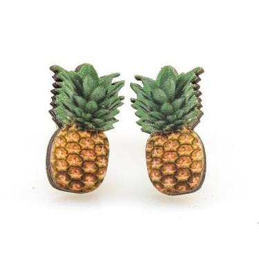 Pineapple Stud Earrings - Laser Cut Wood - Super light weight Earrings 