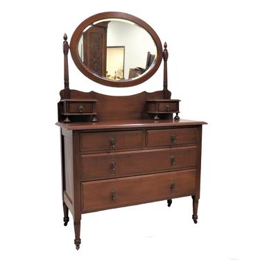 Vintage Boudoir | English Mahogany 4 Drawer Chest With Oval Beveled Mirror 