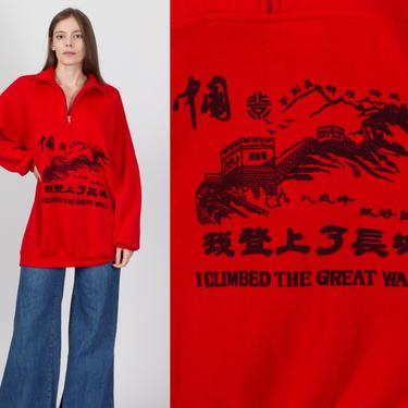 Vintage I Climbed The Great Wall Sweatshirt - Men's Large, Women's XL | 90s Red Tourist China Souvenir Soft Slouchy Pullover 