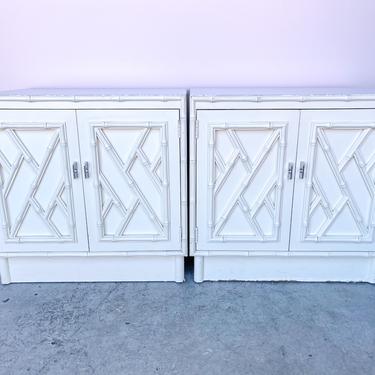 Pair of Faux Bamboo Chippendale Nightstands