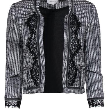 SemSem - Black & White Woven Cropped Jacket w/ Lace Sz 4