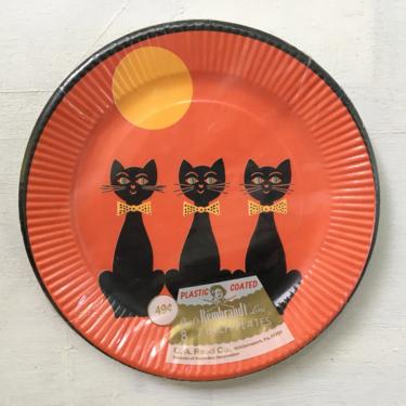 Vintage Halloween Black Cat Party Plates By Reed's Rembrandt, 7&amp;quot; Plates NIP, Halloween Decor 