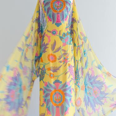 Exquisite 1960's Helena Barbieri Silk Chiffon Evening Gown & Cape / Small