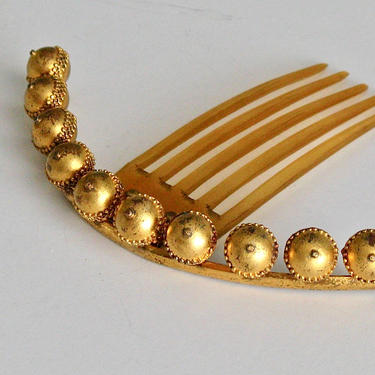Victorian Gilt Brass Ball Ornaments Hinged Tiara Comb, Antique Hair Comb, Hair Jewelry, Bridal Comb 
