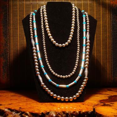 Long Tubule Native American Navajo Turquoise Sterling Silver Necklace