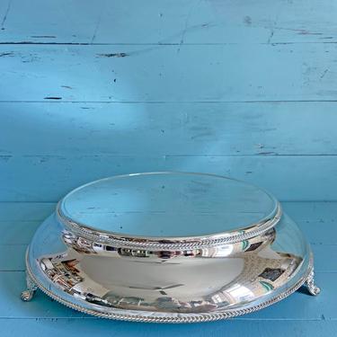 Vintage 16&quot; Large Silver Pedestal Cake Stand // Wedding Cake Stand, Birthday Cake Stand // Rustic, Cottage, Boho Pedestal Silver Food Stand 