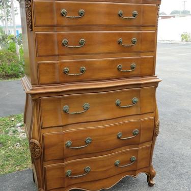 French Carved Tall Serpentine Bombay Chest of Drawers by Union National Inc 1973