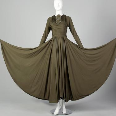 XS Geoffrey Beene Bohemian Dress Long Sleeve Maxi Dress Boho Autumn Designer Brown Green 