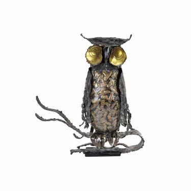 Vintage Brutalist Owl Metal Sculpture Sgnd Pascoe Mid Century Modern Jere Era 