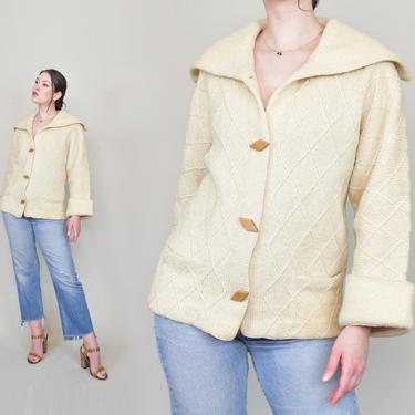 Vintage Irish Fisherman Knit Sweater | 1950's Irish Wool Cardigan | Irish Knit Sweater 