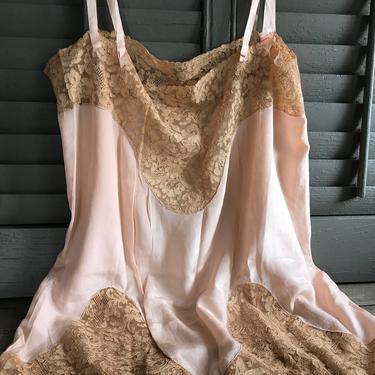 1920s Pure Silk Belgian French Lace Petticoat Lingerie, Nightgown 