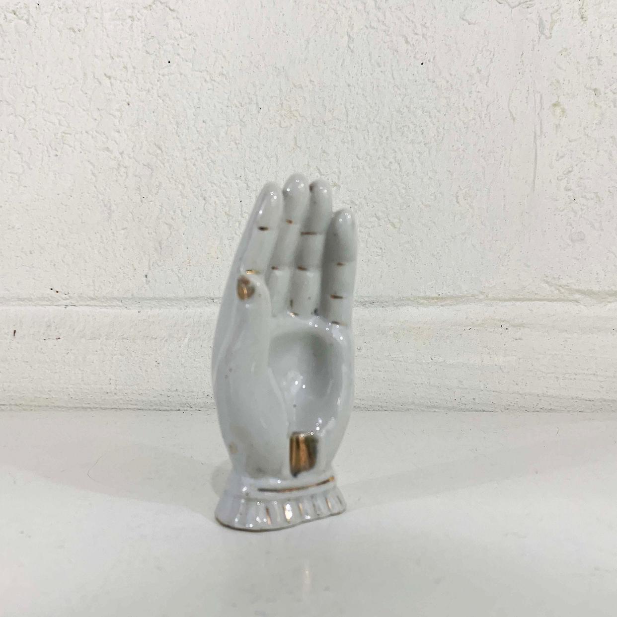 Vintage White Hand Ashtray Jewelry Holder Trinket Bowl | Check