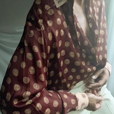vintage silk geometric print blouse 