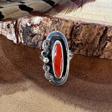 Vintage Sterling Silver & Coral Ring | Native American Navajo Style Jewelry |  Southwestern Jewelry | Size 6 1/2 