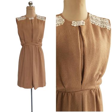 Vintage 60s beige brown wool dress by Junior Sophisticates Original 