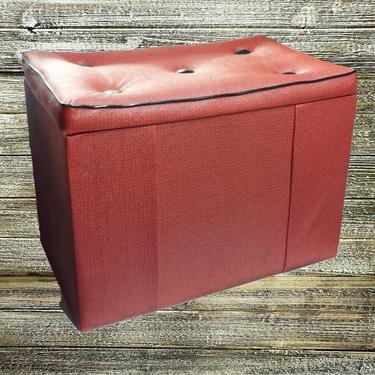 Vintage Ottoman Storage Box, Vintage Footstool, Mid Century Modern Black &amp; Red Storage Trunk, Retro Toy Box, Vinyl Bench, Vintage Furniture 