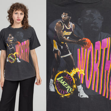 Vintage Magic Johnson &quot;Worthy&quot; LA Lakers Shirt - Medium | 80s 90s NBA Basketball Black Graphic Sports Tee 