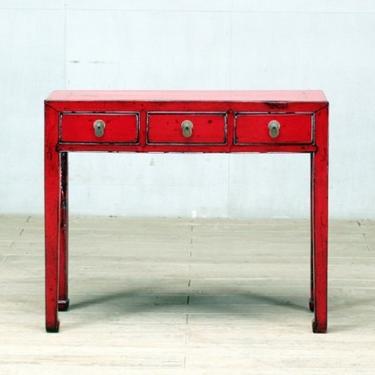 Chinese Red-Lacquered Console Table with Three Drawers and Restoration