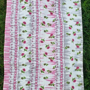 Vintage 1980's Floral Novelty Border Print Fabric / 90s Trompe L'oeil Ribbon Fabric 