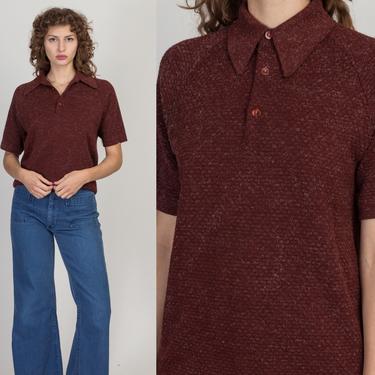 60s 70s Donegal Coleseta Knit Polo Top - Men's Medium, Women's Large | Vintage Unisex Burgundy Short Sleeve Collared Shirt 