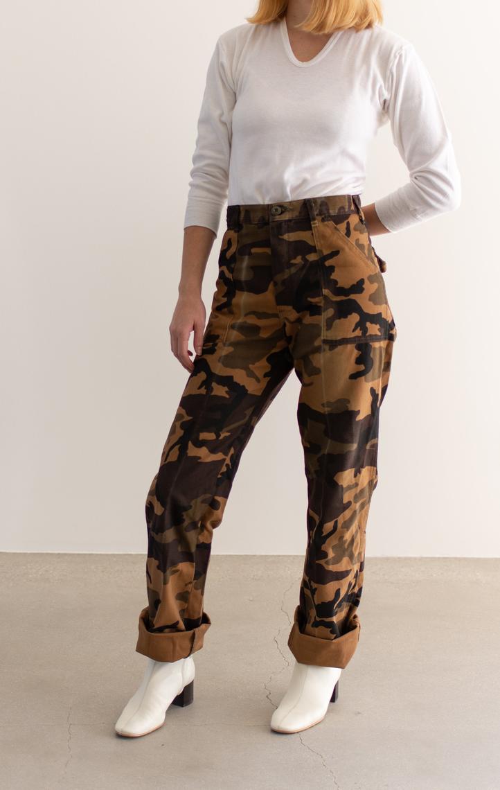 Vintage 28 Waist Camouflage Brown Pants Cotton Canvas Tan Fatigues