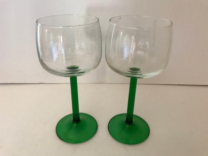 Vintage 2 Arcoroc France Wine Glasses Set Green Stemmed By Joanntiques From Joanntiques Of San Diego Ca Attic