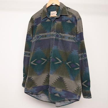 SOUTHWEST ikat woolrich brand faded vintage MEN'S FLANNEL twin peaks 90s nirvana shirt -- size large -- great condition 