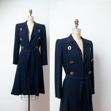 1940s Coat / 40s Navy Blue Dress Coat 