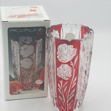 Vintage Rosaline &amp;quot;Rubin&amp;quot; Crystal Vase Red and Clear  Style Germany Heavy Cut  24 percent Lead Crystal- 6 1/2&amp;quot; 