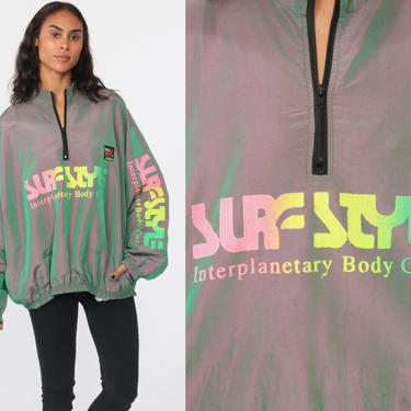 Vintage 90s Windbreaker SURF STYLE Jacket Neon Iridescent Purple Large One  Size Interplanetary 