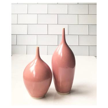 SHIPS NOW- 2 small dark pink glossy glazed mini bud vases by Sara Paloma Pottery 