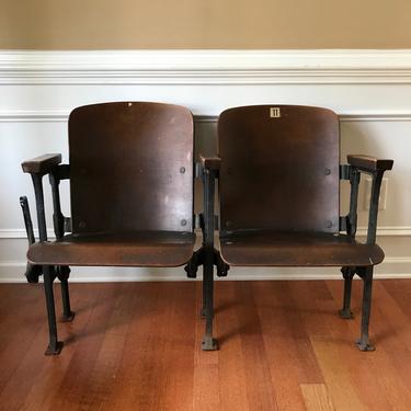 Theater Seats. Movie Theater Chairs. Entryway Furniture. Wood. Iron. Folding Cinema Seats. Industrial Furniture Decor. Rustic Modern. Bench. 
