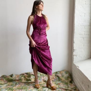 1970s Purple Velvet Halter Gown 