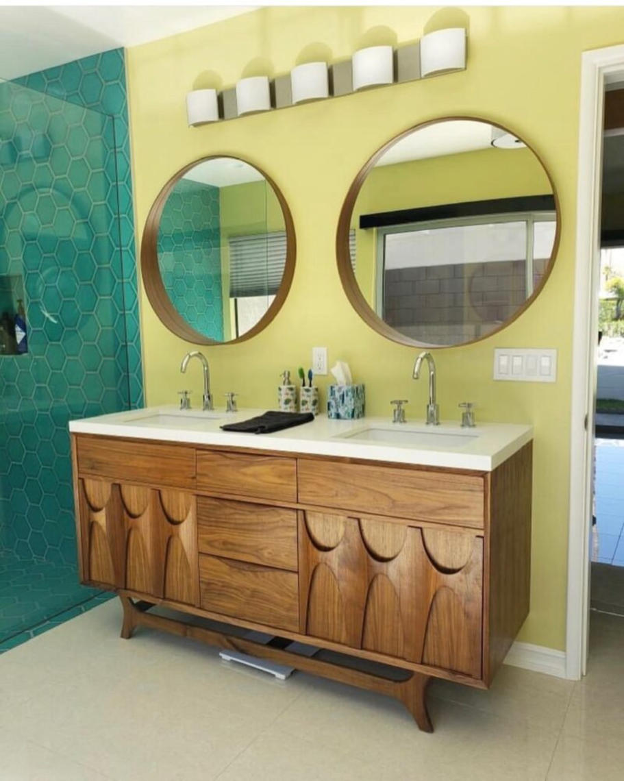 Mid Century Brasilia Double Sink Vanity West Coast Modern LA Los